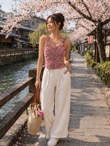Floral Pink Cropped Tank Top