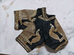 Brand New Black &amp; Gold heavy work silk blouse