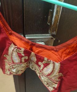 Rust & Gold Embellished Saree Blouse