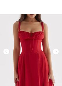Fit and Flared Midi Side Slit Red Dress