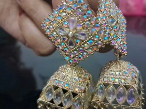 Exquisite Jhumka Earrings with Rhinestones