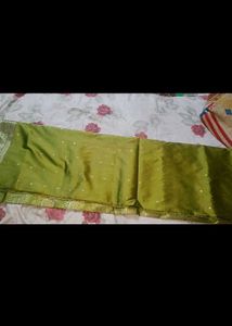 Pure olive zari silk saree