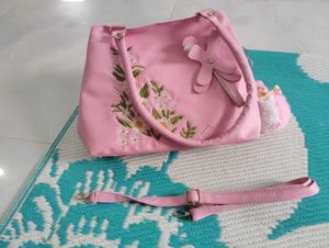 Cute Pink Embroidered Handbag with Adorable Charm