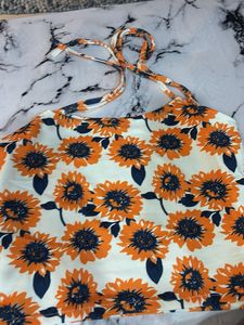 Sunflower Print Off-Shoulder Top