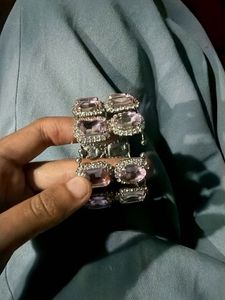 Pink Crystal & AD Stone Designer Cuff Kada Bracele