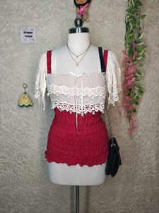 Chic Red & White Smocked Top