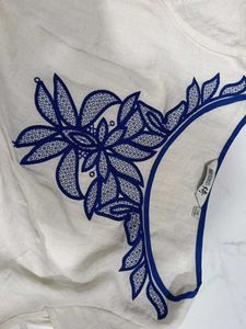 Embroidered White &amp; Blue Blouse