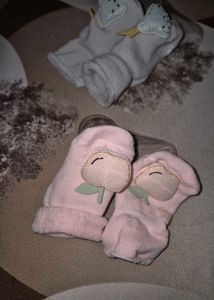 Cute Pink and grey Baby Socks with Grips
