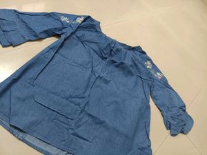 Denim Off-Shoulder Embroidered Top