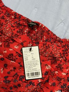 Red Floral Off-Shoulder Puff Sleeve Top