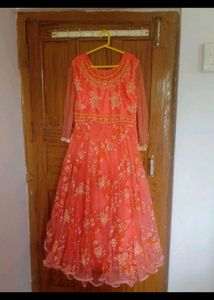 Elegant Orange Embroidered Gown