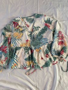 Tropical Floral Print Peplum Top
