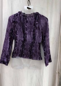 4237. Sheer Purple Snake Print Blouse