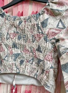 Boho Print Long Sleeve Crop Top🤍🫶🏻