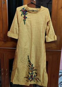 Embroidered Mustard Kurti