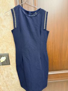 Navy Blue Sleeveless Textured Dress