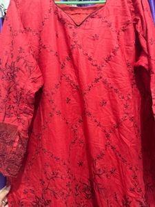 embroidery Red Kurta Set