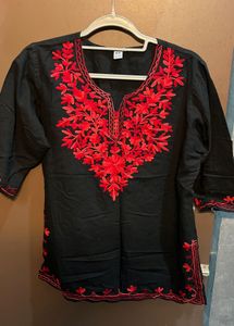 Black Kurta with Red Embroidery