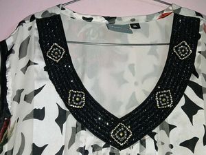 Elegant Floral Printed Tunic Dress with Beaded