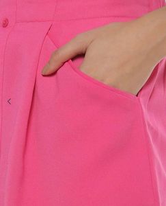 Vibrant Pink Button-Front Mini Skirt with Pockets