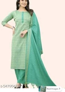 Elegant Mint Green Checked Kurta Set
