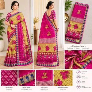 Premium Pink &amp; Yellow Floral Saree