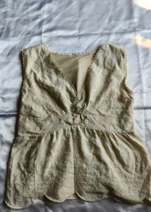 Embroidered Sleeveless V-Neck Top