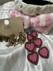 Beaded Headband & Heart Earrings Set
