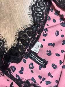 H&amp;m Pink Animal Print CamisoleTop with Lace Trim
