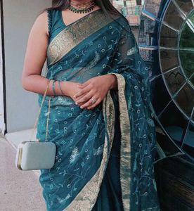 Beautiful Teal Embroidered Saree