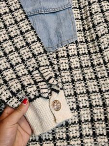 oversize Tweed &amp; Denim Jacket