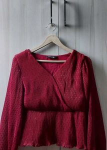 Elegant Red V-Neck Wrap Top