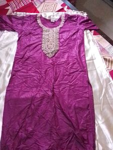 Elegant Purple Kurta with Embellished Neckline