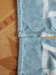 Blue Heart Print Wide Leg Jeans (High Waist)