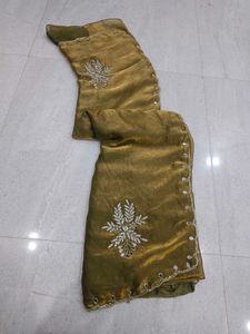 Elegant Olive Green Embroidered Saree