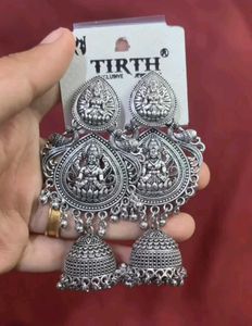 Maa Lakshmi Temple Design Oxidized Jhumka Earrings