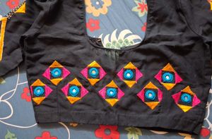 Embellished Black Cotton Blouse