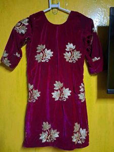 Beautiful Maroon Velvet Kurti with Gold Embroidery
