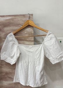 Chic White Puff Sleeve Square Neck Top