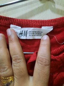 H&amp;M Red Knit Dress with Bow Detail