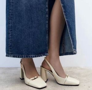 ZARA Cream Slingback Heels with Buckle
