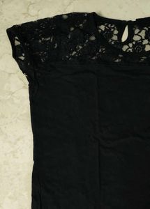 Lace Detailed Black Party Wear Top
