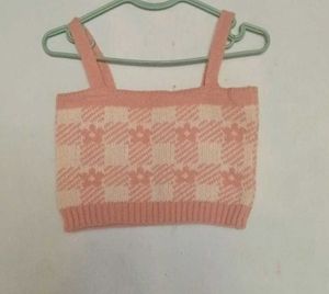 Pink Checkered Knit Crop Top