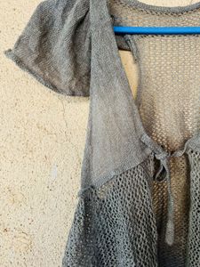Gray Knit Open Front Cardigan