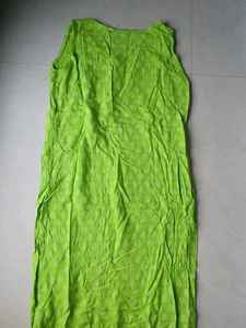 Lime Green Printed Sleeveless Kurta