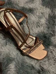 Rose Gold Embellished Block Heels Sandals