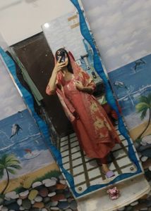 Elegant Coral Kurta Set with Dupatta