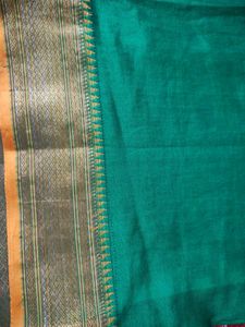 Elegant Teal Saree with Golden Border
