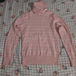 Chic Pink Striped Turtleneck Sweater