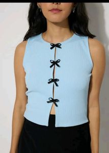 Cute Bow Tie Front Sleeveless Top